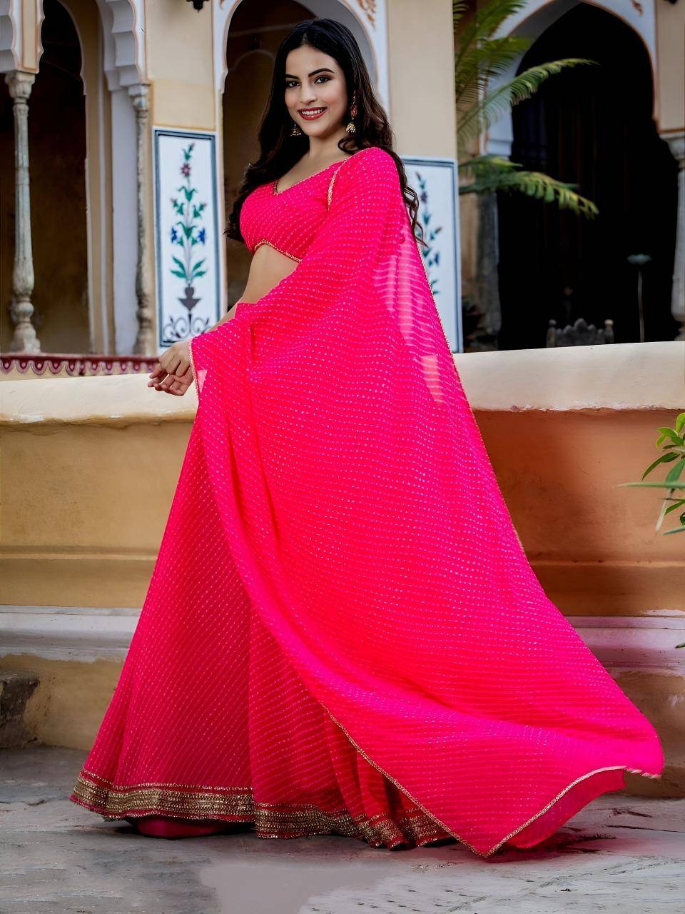 Leheriya Georgette Pink Wholesale Lehenga choli manufacturer in Kolkata